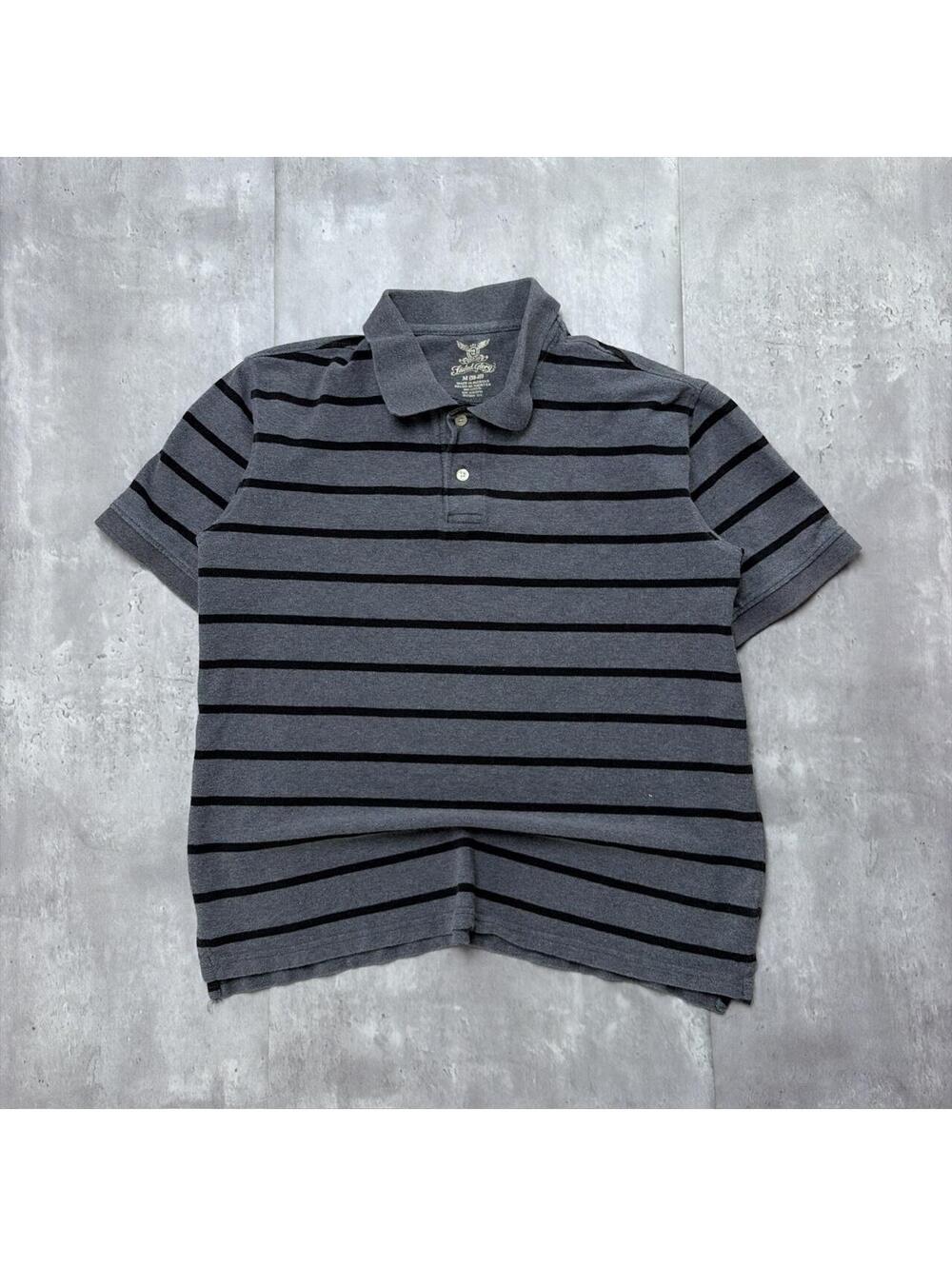 Y2K Grey Faded Glory Grunge Gothic Striped Skater Polo Shirt